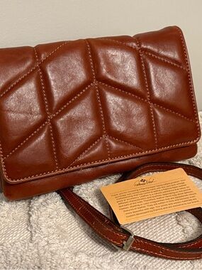 Patricia Nash Penley Quilted Brown Leather Crossbody Bag